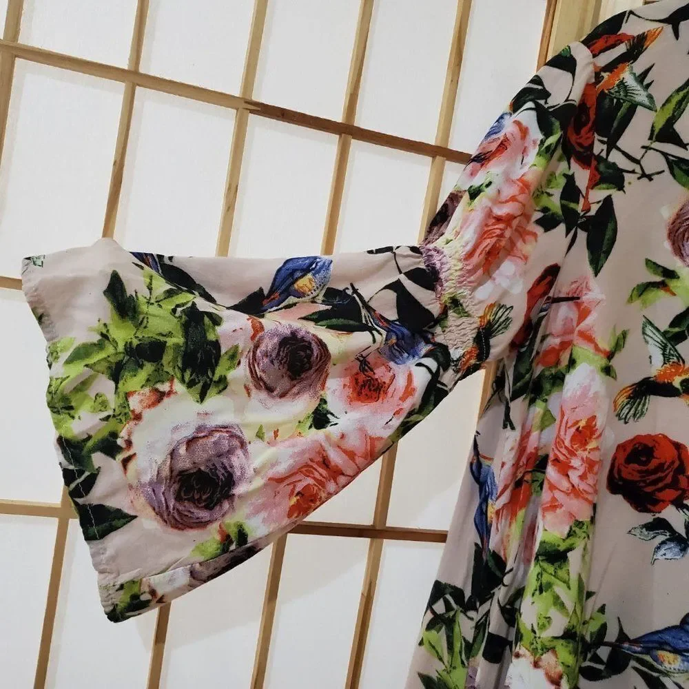 Umgee Floral Bell Sleeve Blouse Sz S - Picture 4 of 8
